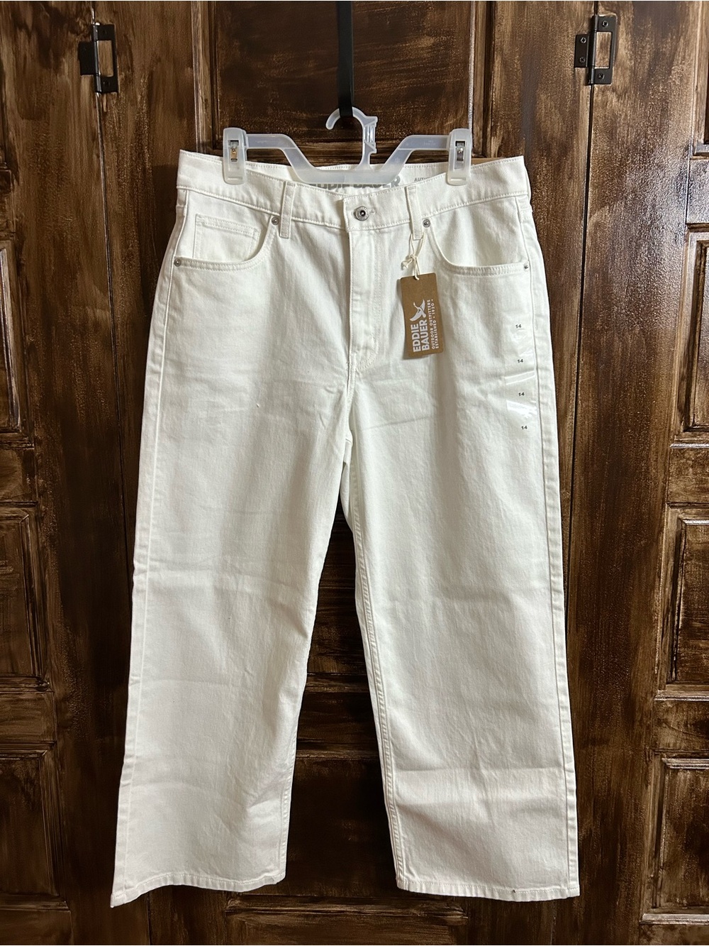 White Women’s Wide-Leg Jeans Eddie Bauer Authentic Voyager,High Rise Crop 14